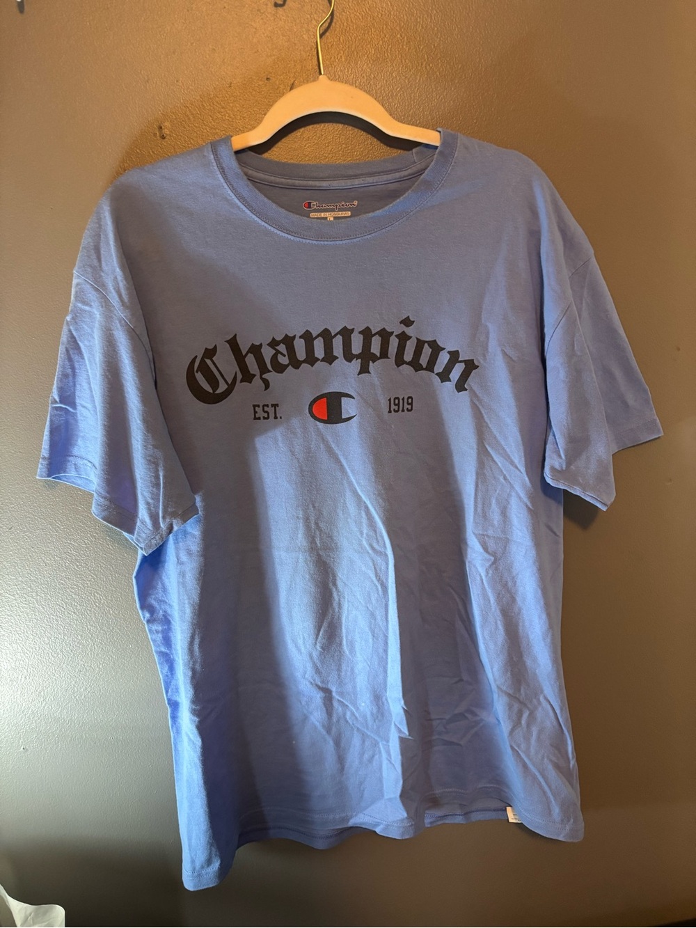 Champion Light Blue Short Sleeve Tee with Black Logo